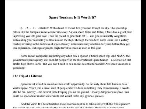 “Space Tourism” Writing Activity Read Aloud